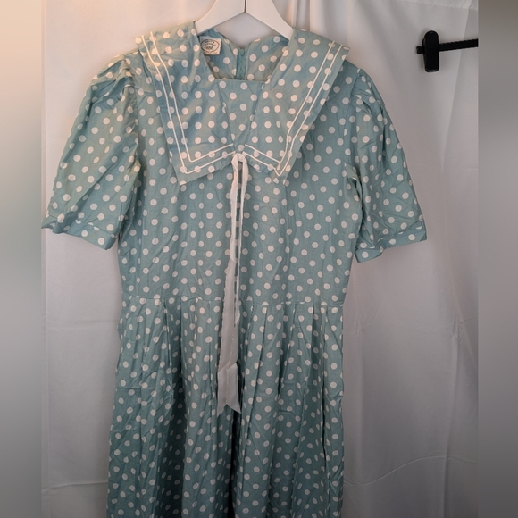 Laura Ashley Vintage Blue Polka Dot Sailor Dress Size 12 In EUC - Picture 4 of 14